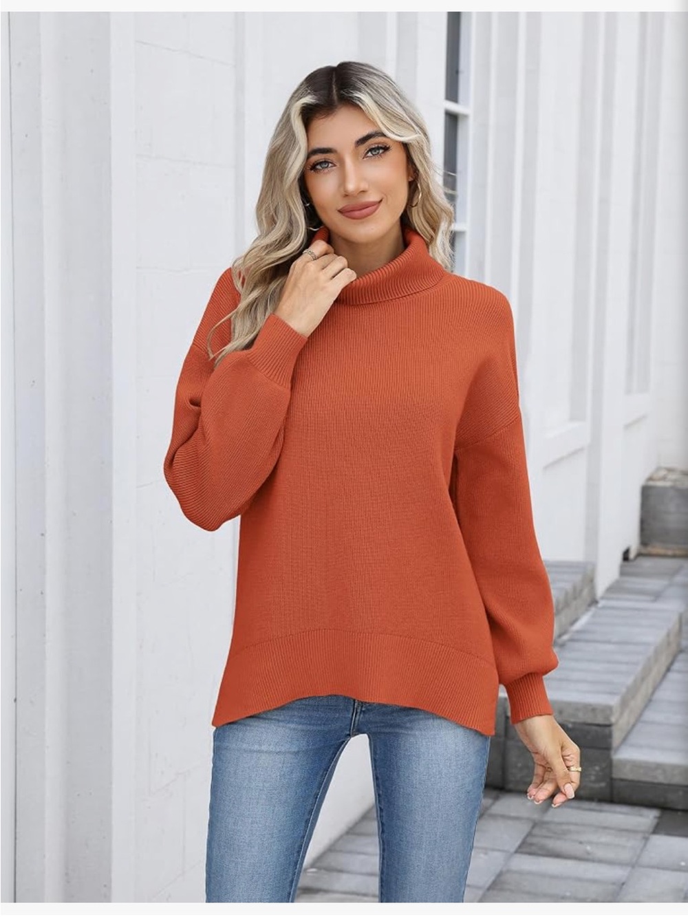 zeagoo Burnt Orange Turtleneck Knit Sweater